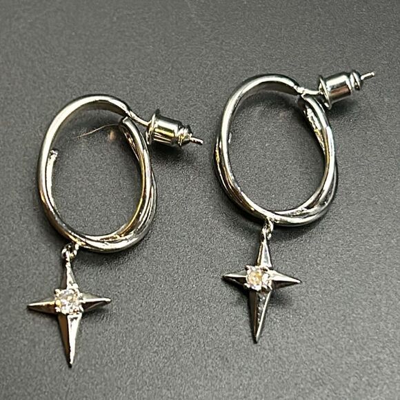 VTG Sterling Silver Post Back Starburst Dangle Earrings, 1.5" - Picture 4 of 6